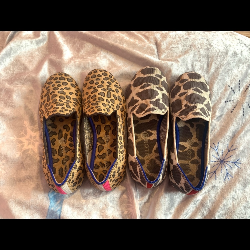 Kids Rothy’s loafers size 13 cow & cheetah print